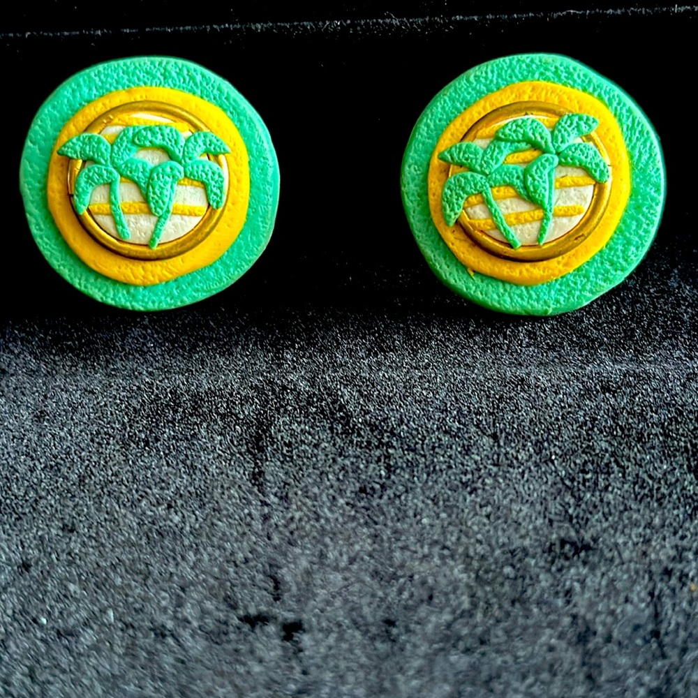 Vintage 1950s' Clay Crafted Palm Tree Clip on Earrings